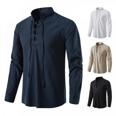 Camisa Pirata Masculina Viking Retrô Renascentista Medieval Gótica Vitoriana Fantasia de Halloween Casual Algodão Linho Cadarço Camisas Hippie
