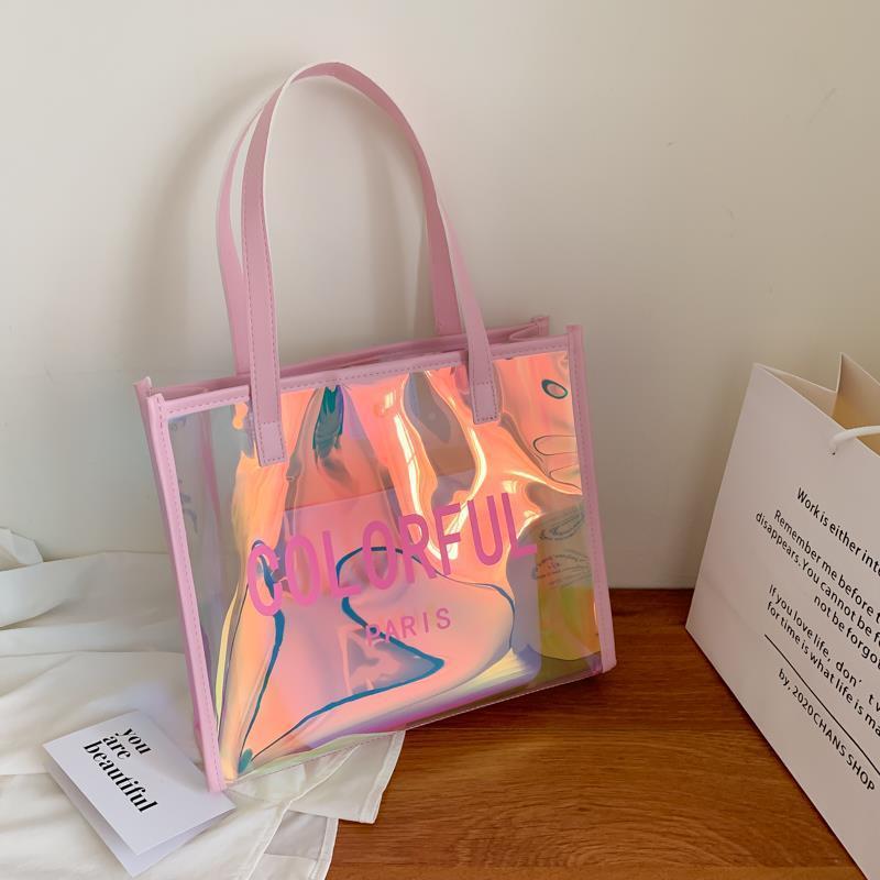 Женская желеобразная сумка-тоут Водонепроницаемая прозрачная ПВХ лазерная сумка Летний тренд Пляжная сумка Большой вместимости Сумка через плечо