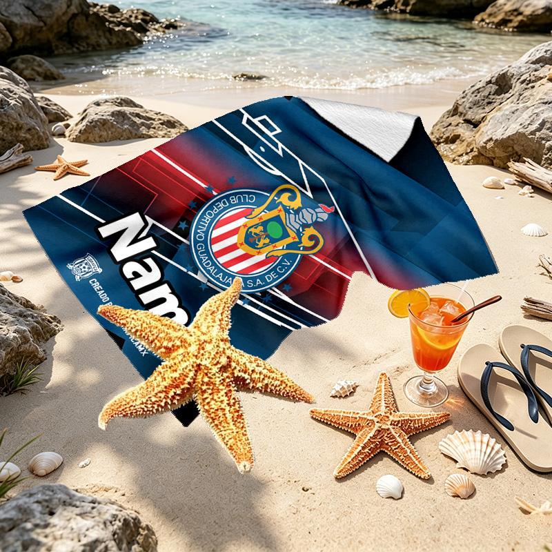 Custom Name Personalized Club Deportivo Guadalajara Print Beach Towel, for Trip Camping Beach Party Home Decor, Birthday Gift for Family & Friends