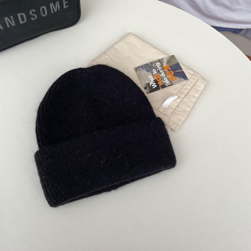 Korean Style Rabbit Fur Blend Knitted Hat – Stylish, Loose-Fit, Large Head Circumference, Warm Wool for Autumn & Winter.