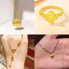 Womens CNC Textured Ice Crush Necklace Ring Earring Set Gold Plated Brass Lightweight Luxury Jewelry