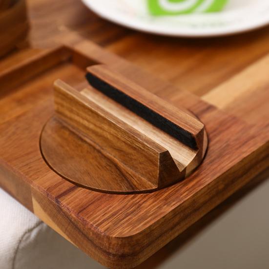 Sofa Food Tray with Cup Holder Phone Mount High Stability Smooth Edge Minimalist Style 3-in-1 Clip-on Tray Drink Holder