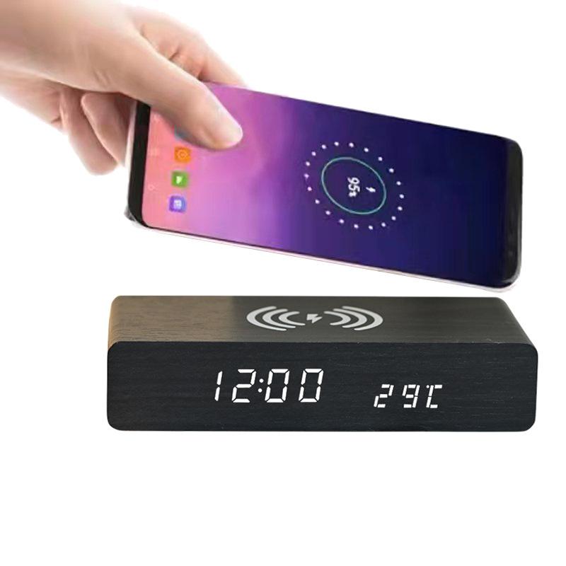 

Fashionable and Creative Wireless Charging Clock Electronic Wooden Clock E Commerce Compact Digital Wireless Fast Charging Temperature Alarm Clock .