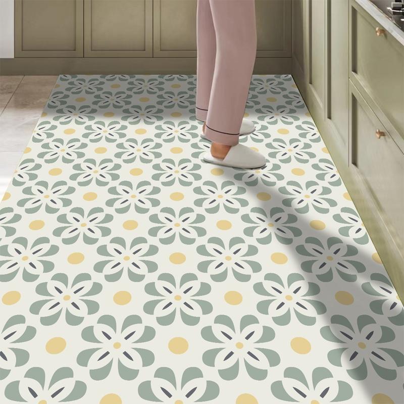 Leather Kitchen Mat Easy to Clean Waterproof Oil Proof Non Slip Whole Layout Carpet for Home Use Anti Dirty Modern Simple Style 50*160 (waterproof and oil-proof just wipe clean)