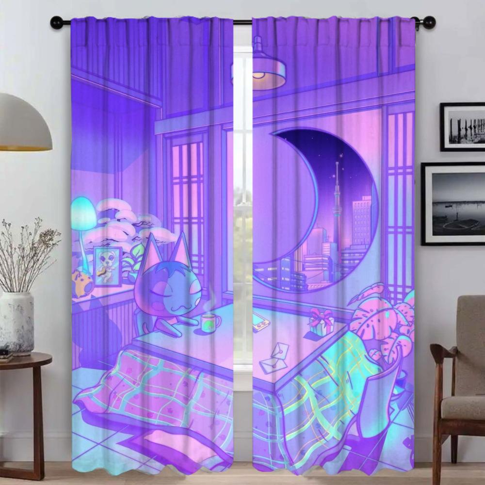 Blackout Curtain for Room 2 Panel City Pop Partition Curtains for Bedroom Home Interior Curtains Halloween Decoration Shades