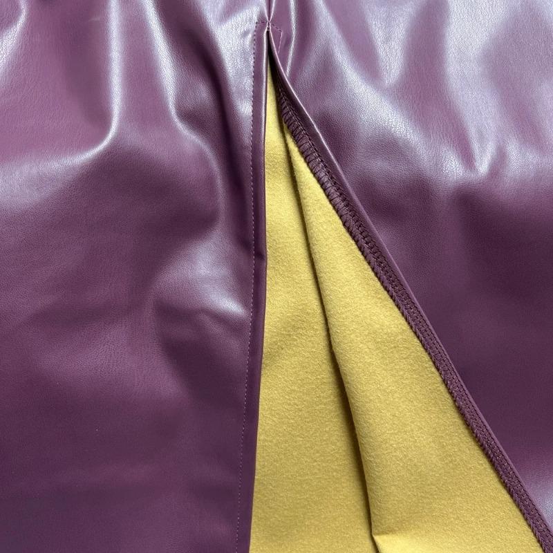 Falda elegante color burdeos para mujer, faldas largas ajustadas de cintura alta con abertura a la moda, faldas sexis de PU vintage para fiestas y clubes 2024