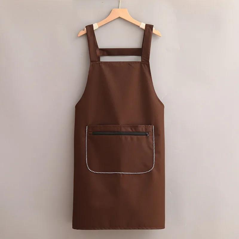 1Pcs Simple Waterproof Apron Wear Resistant Anti-Fouling Anti-Oil Zipper Large Pocket Apron Home Kitchen Apron