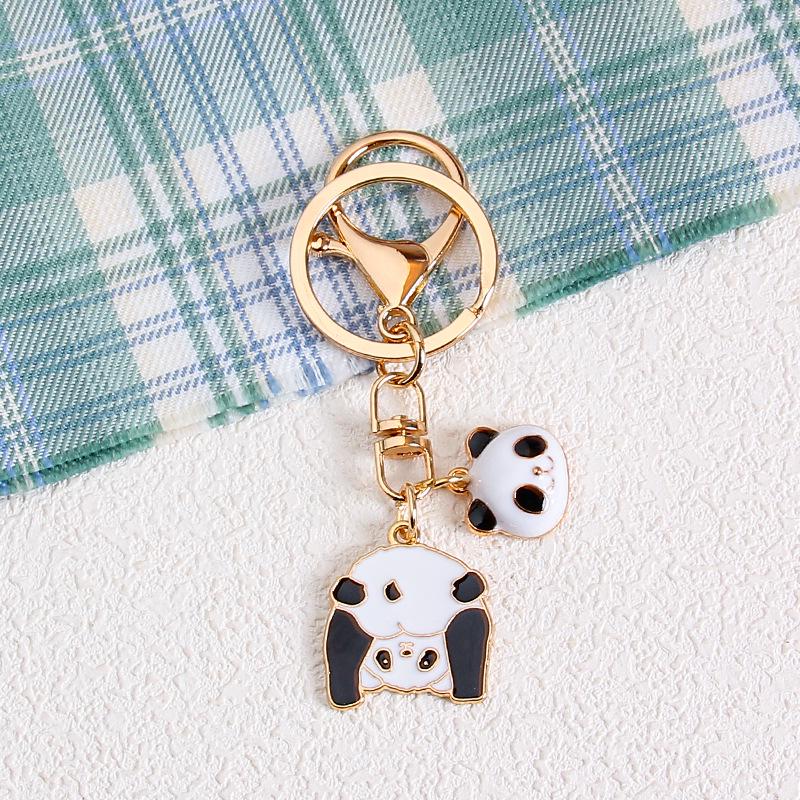 Panda Bamboo Cartoon Metal Keychain Pendant - Cute Alloy Accessory