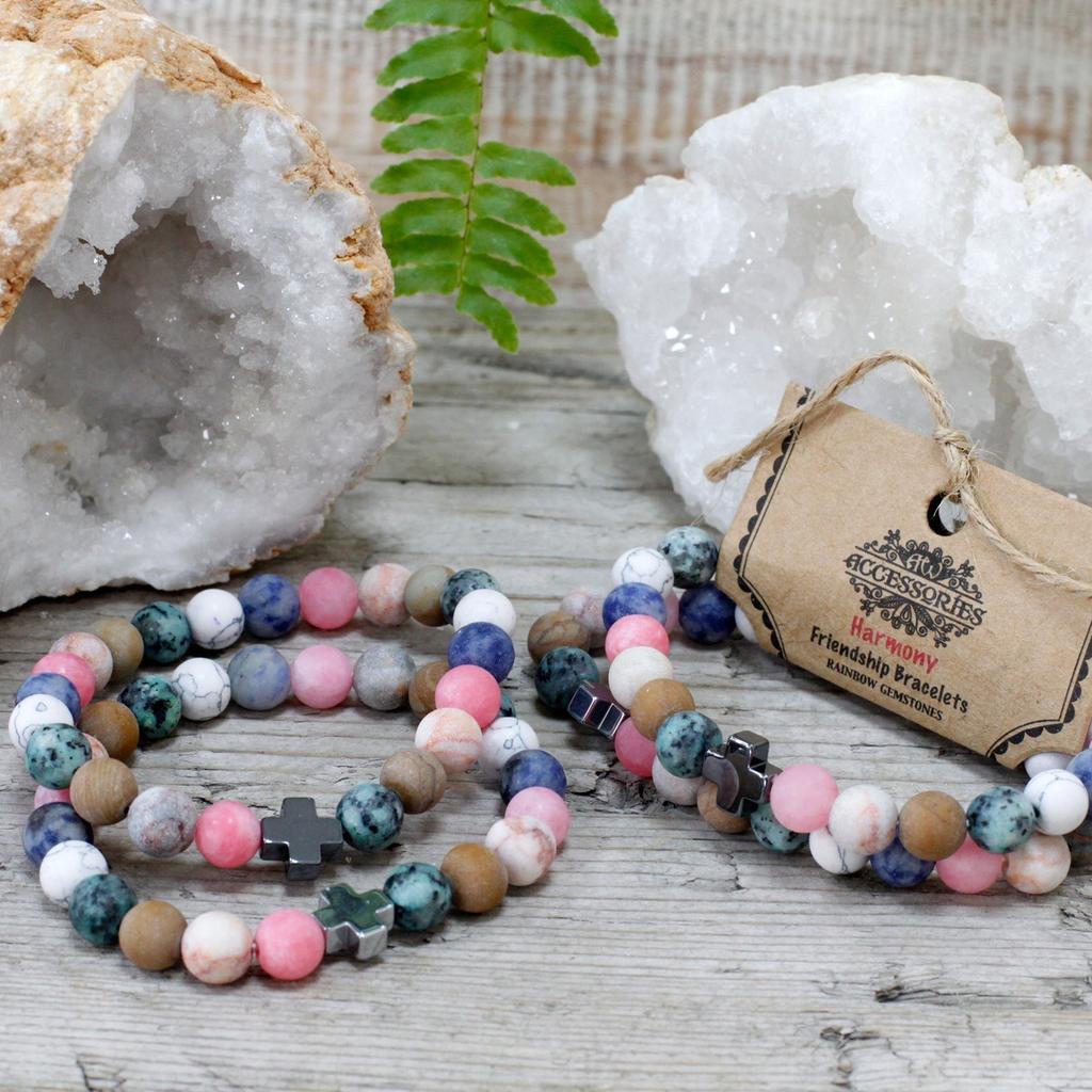Couple Bracelets, Rainbow Gemstone Beaded Set of 2