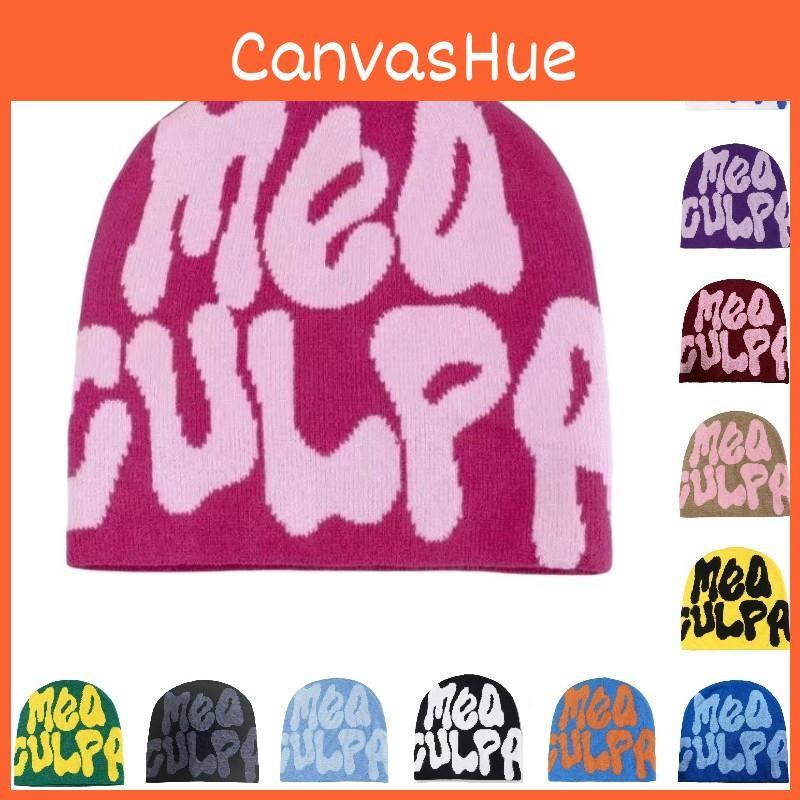 Mea Culpa Trendy Letter Print Beanies Knit  Hat Streetwear Cap Outfit Women Girl