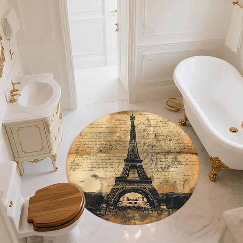 Vintage Eiffel Tower,Round Area Rug,Carpet Rug for Living Room Bedroom Sofa Playroom Decor,Non-slip Floor Mat