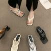 2025 summer new fashion outer wear toe flip-flops thick heel middle heel white cool slippers large size sandals women's trend
