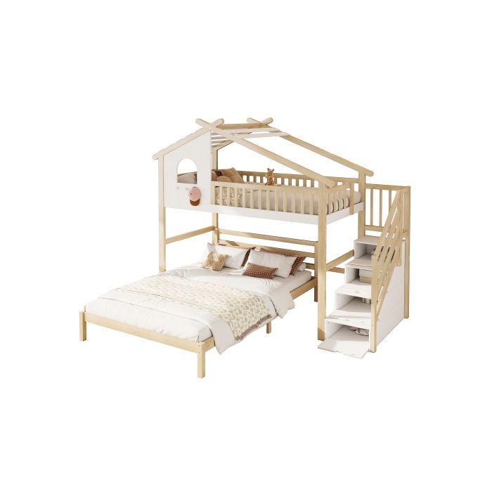 Lit En Hauteur - MUVOE - 90x200 Cm - Blanc - Sommier À Lattes - Rangement Intégré