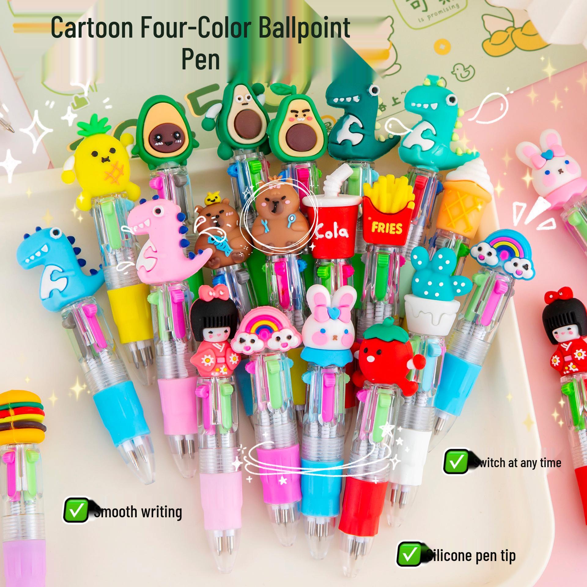 

Мультяшная четырехцветная шариковая ручка - Милая мини-масляная ручка для учеников начальной школы, канцелярские товары для обучения, школьные награды и подарки