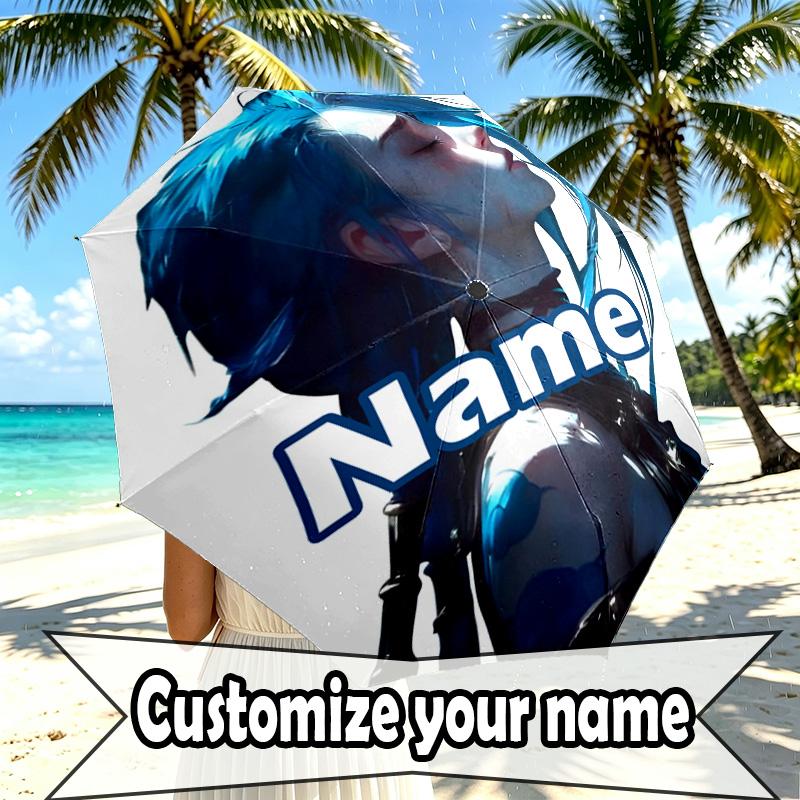 Custom Name Personalized Jinx Print Umbrella, Auto Open Close, 8‑Rib Sturdy Frame, Commute Camping Hiking Use, Birthday Gift