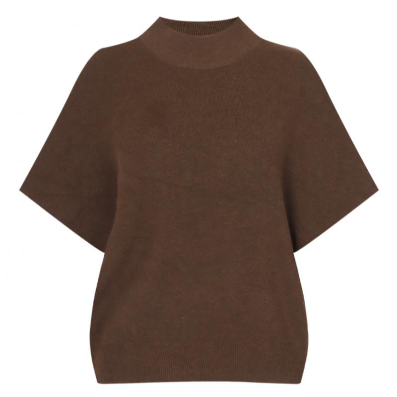 Shop   Women S midSeaSon Mock Neck Plain Short Sleeve Knit Khaki Bom Wkn260045