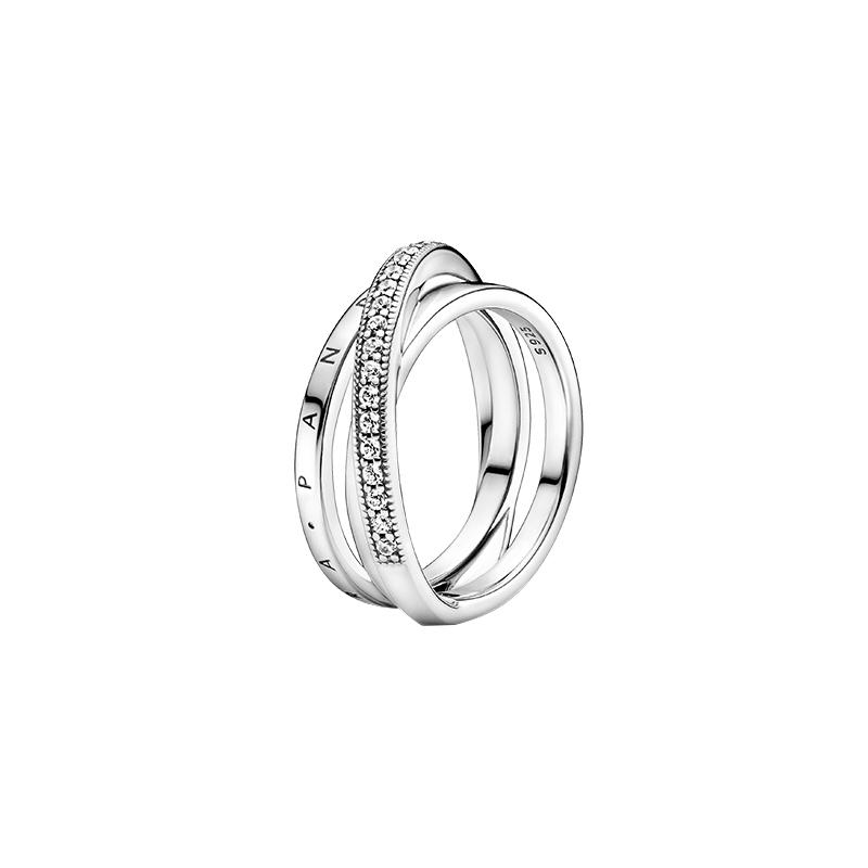 Pandora Pavé pavé interlaced three rings Möbius strip 925 silver ring women s silver Silver 56 mirror jewelry box