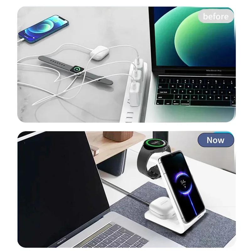 30W Fast Wireless Charger Stand For iPhone 15 14 13 Samsung S20 S21 Apple Watch 8/7 Samsung Galaxy 6/5 3 In 1 Charging Station