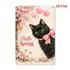 Vintage Spring Cherry Blossom Black Cat Metal Sign Waterproof Rust Resistant Wall Art Garden Decor