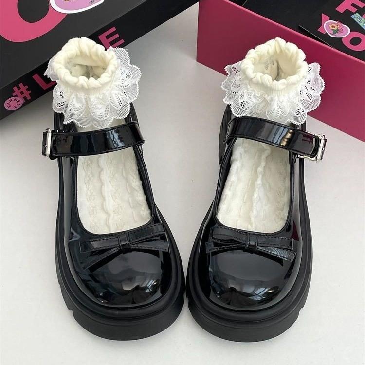 

Французские туфли Мэри Джейн на толстом каблуке и толстой подошве, женские, весна 2025, новые, с открытым верхом и бантом, модные универсальные лоферы 40 чёрный