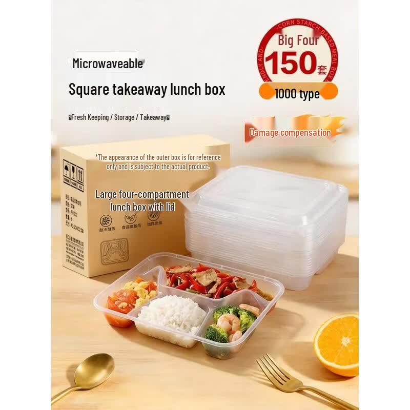 HANDUNYOU Food Grade Disposable Divided Takeout Containers (150 Sets)