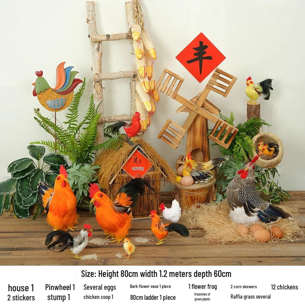 Porcelain Hen and Rooster Feather Ornament for Display and Photography Prop