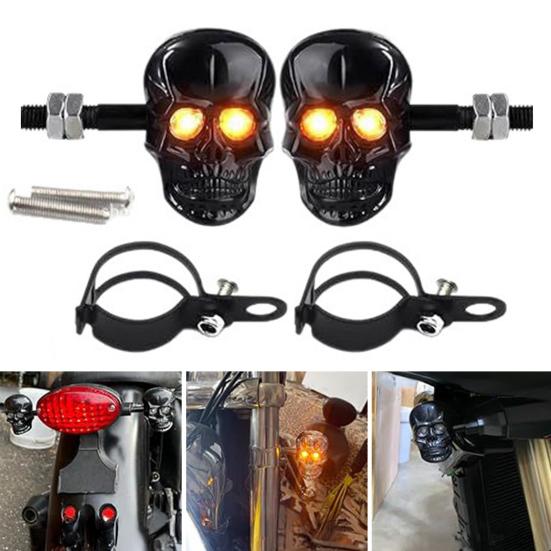Skull Head LED Amber Turn Signal Universal 10mm Screw Blinkers Motorcycle Indicator Light for 12V Cruiser Chopper Scooter Dirt Bike