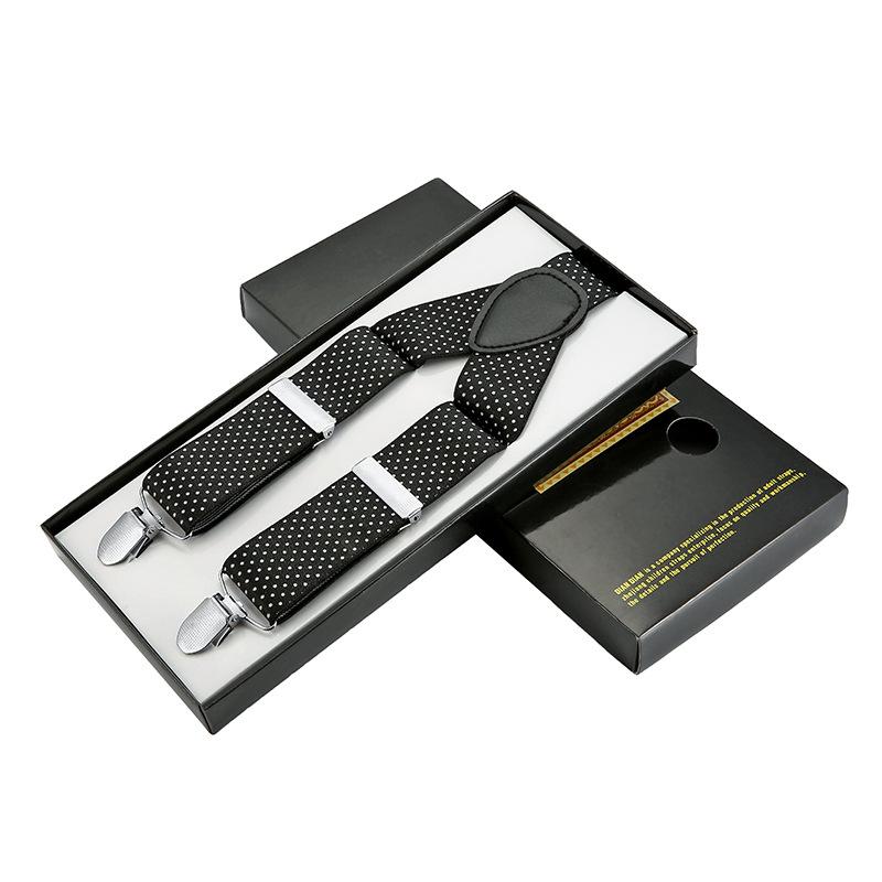 Vintage Classic Plaid Strap Clip 3.5Cm Men'S Trousers Elastic Strap Three Clips Adjustable Jacquard Webbing Clip