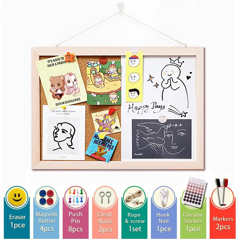1PC 30x40cm Message Cork Board with Wood Frame Combination Bulletin Magnetic Marker Whiteboard And Drawing Board for Home Office