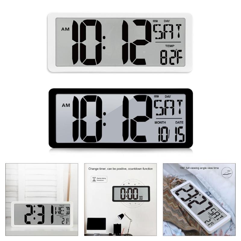 14'' LCD Digital Clock With Backlight, Temperature And Date Easy To Read For Living Room Or Bedroom