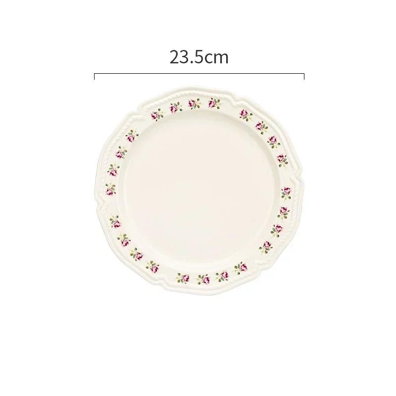 French Style Rose Ceramic Plates Light Luxury Restaurant Dessert Salad Bowls Delicious Dishes Dining Plate Exquisite Tableware