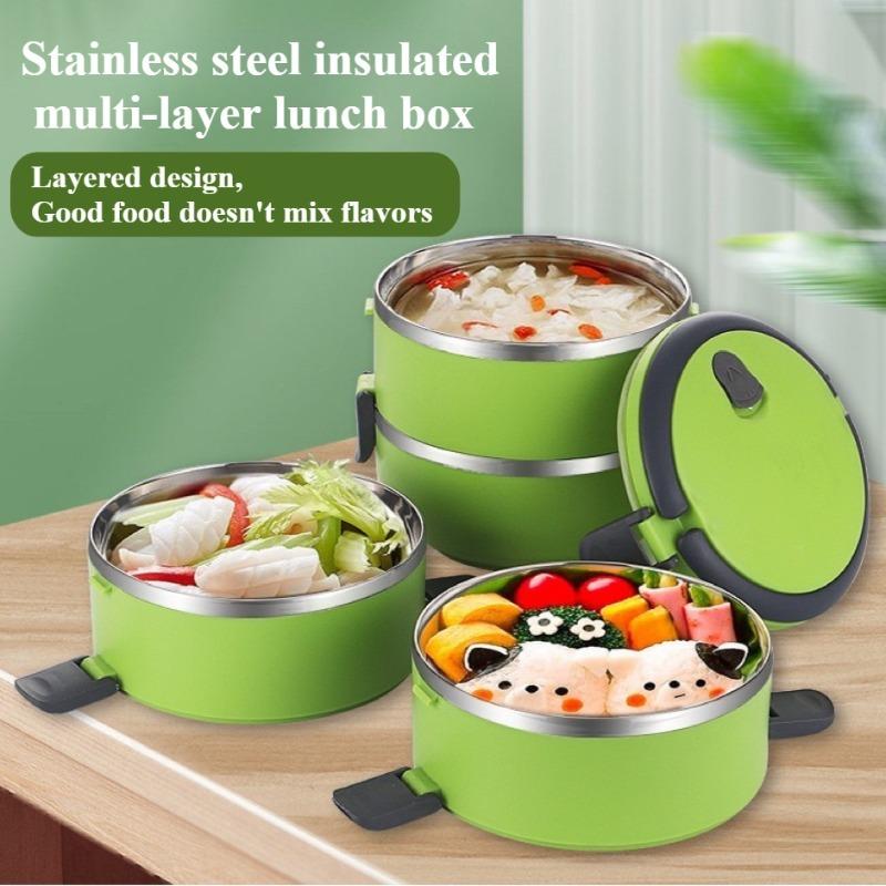 Stainless Steel Multi-layer Insulated Lunch Box Circular Sealed Lunch Box Student Office Workers Portable Handheld Bento Boxs