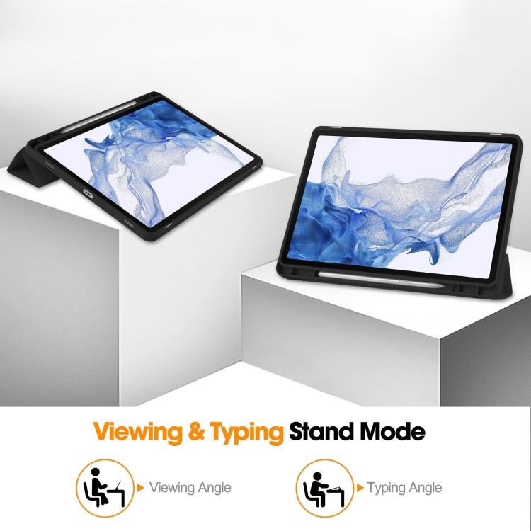 3-Fold Pure Color TPU Smart Leather Tablet Case with Pen Slot