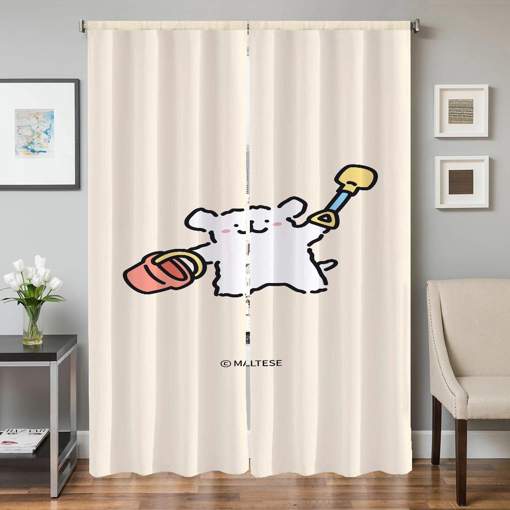 Home Interior Kitchen Curtains for Living Room 2 Pieces Blackout Curtains Door Curtain Maltese Dog Bedroom Decoration Partition