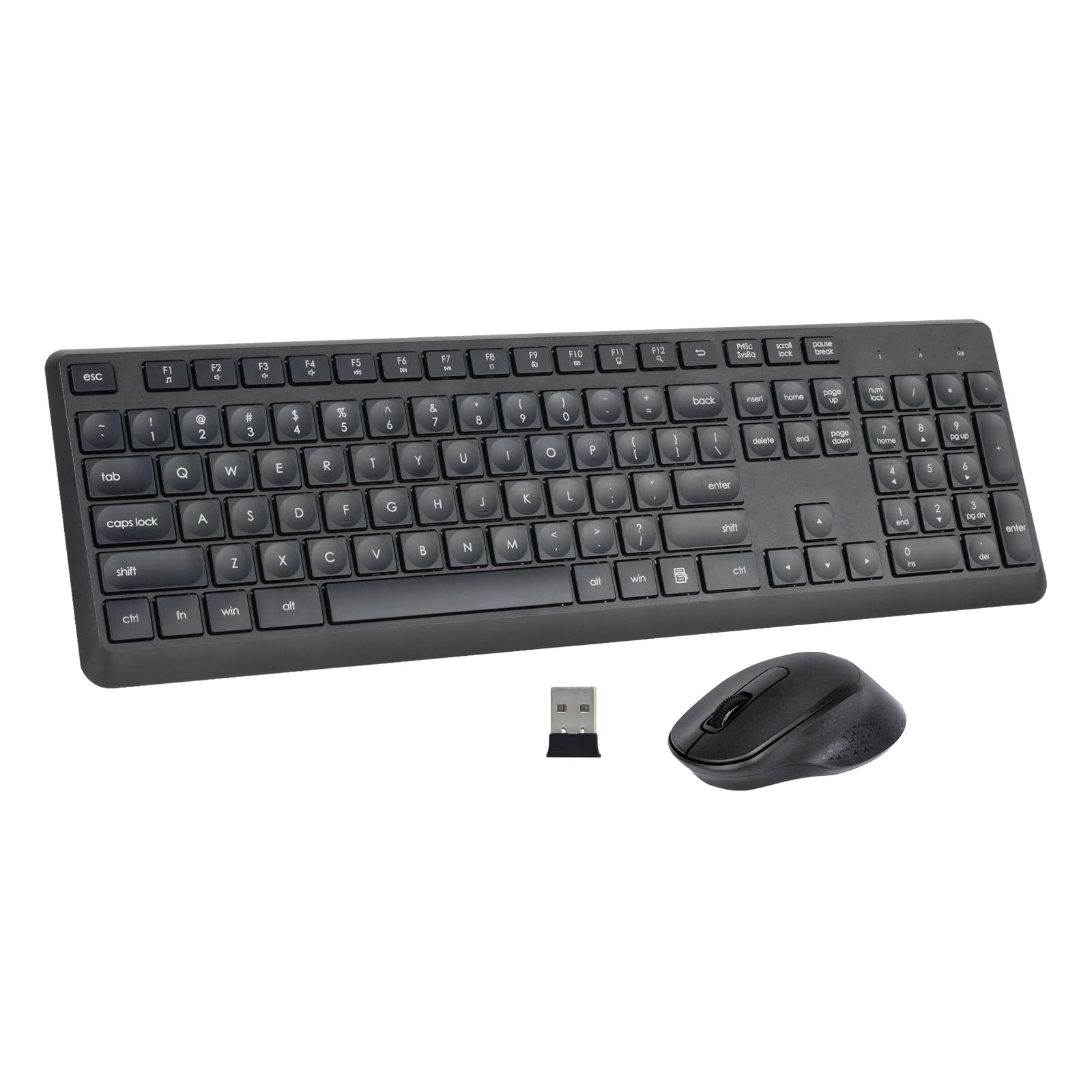 

HUO JI Wireless Keyboard and Mouse Set, Quiet 2.4GHz, Full-Size, English Layout, with Numeric Keypad, Gaming Compatible, Easy Connection, Sweatproof,