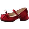 Red French Light Mouth Thick Heel Single Shoes Women's 2025 New Spring and Autumn with Skirt Square Head Retro Height-increasing Mary Jane Shoes