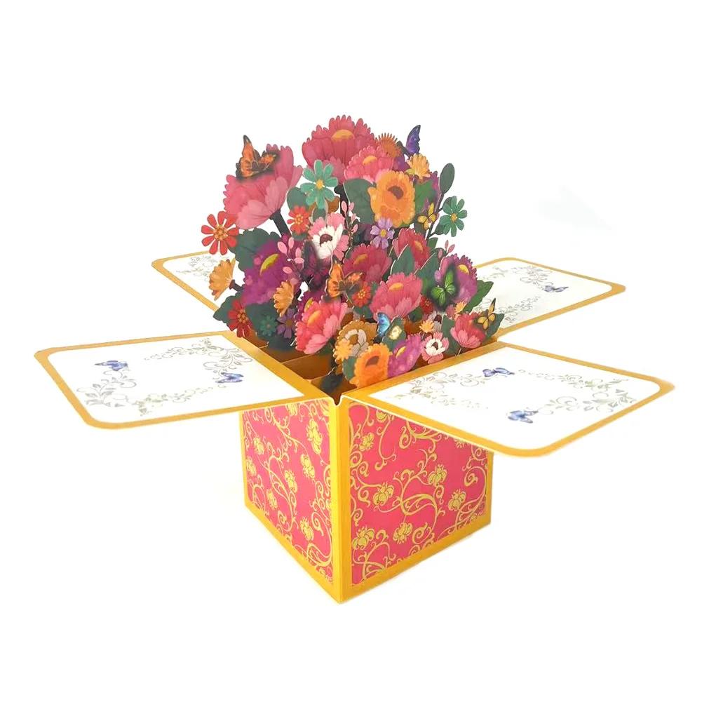 Creative Blessing Greeting Postcard 3D Pop-Up Tulips Roses Sunflowers Bouquet Card Gift For Her Friend Lover