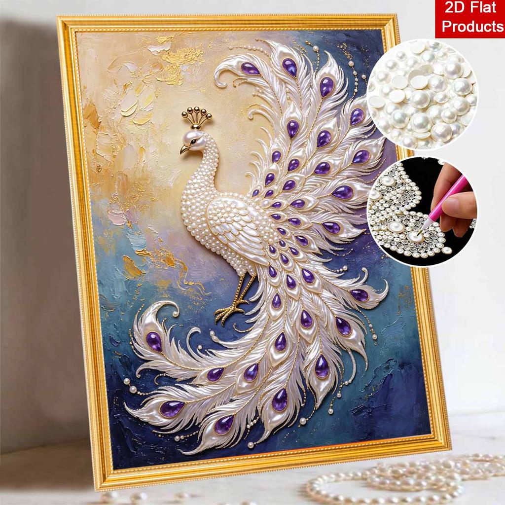 Elegant Peacock Pearl Kit 5D DIY Rhinestone Art Craft for Home Desktop Decoration Relaxing Handmade Gift