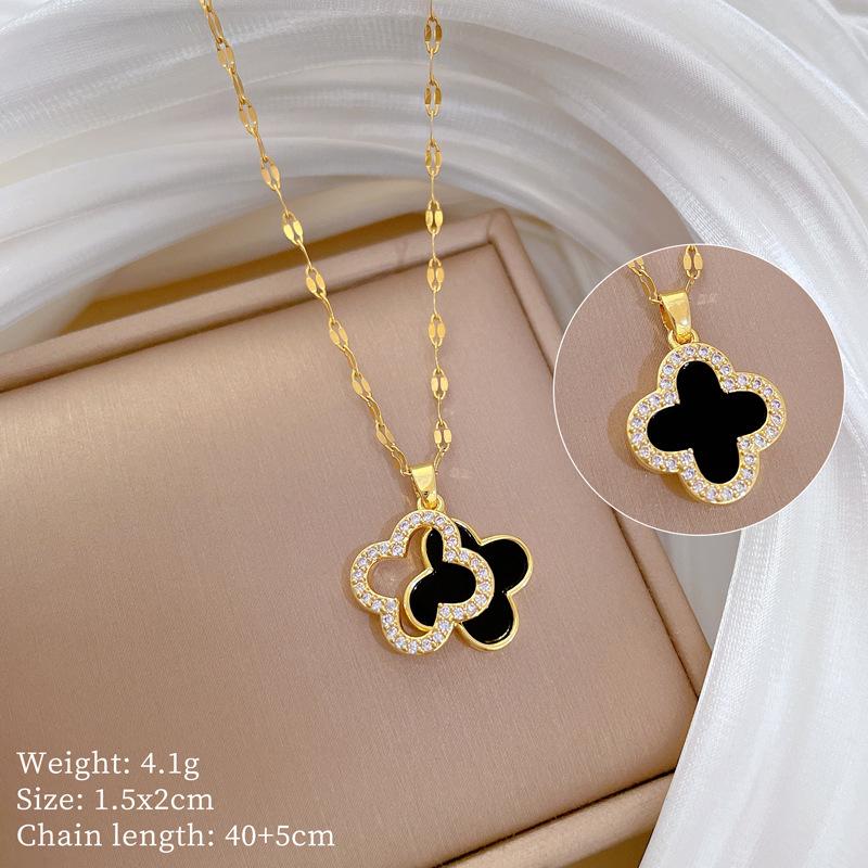 Lucky Grass Necklace Earrings Set Light Luxury Slightly Inlaid Personalized Temperament Banquet Earrings Item Combination