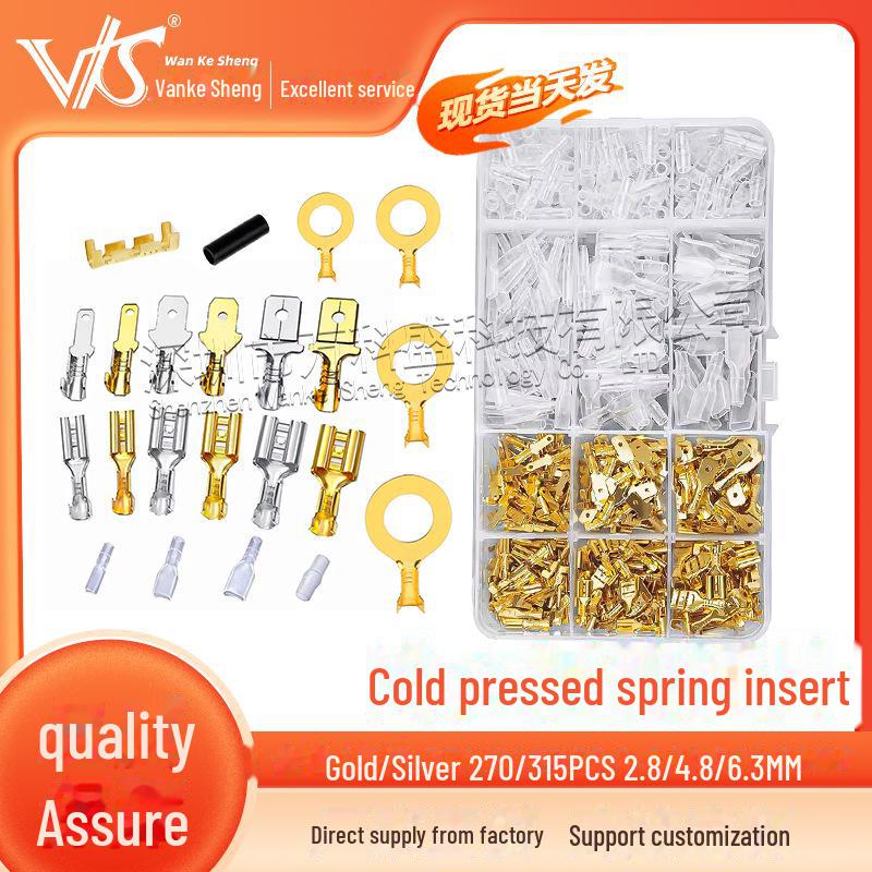 

Gold/Silver 270/315 PCS Cold-Pressed Spring Plug Terminal Connectors (2.8/4.8/6.3MM) 120pcs золотий