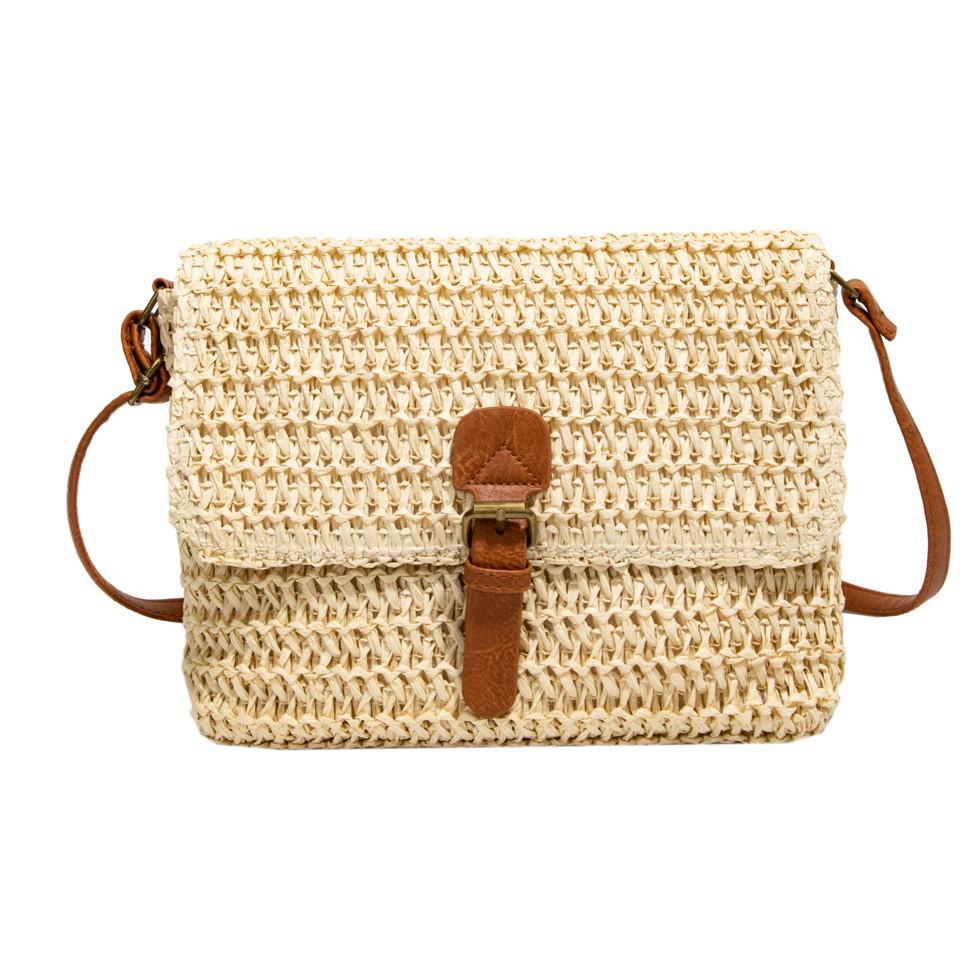 Vintage Small Mailman Messenger Bag Commuter Straw Bag Daily Versatile Woven Bag Summer Beach Bag Women'S Vacation