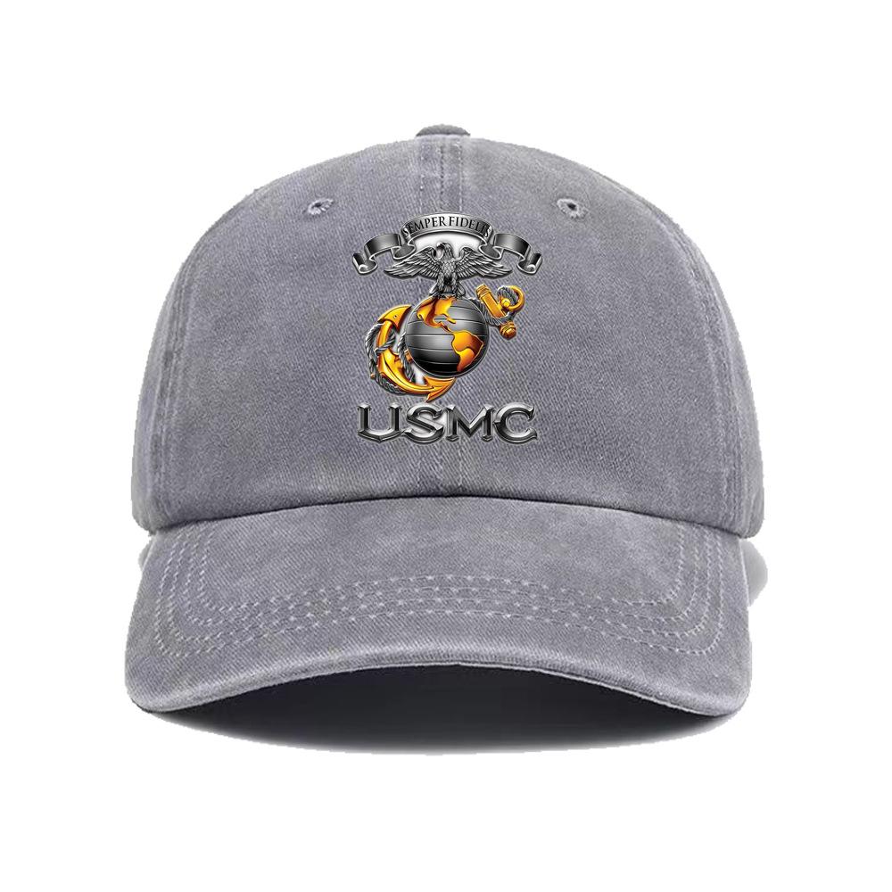 Leisure Multifunctional Usmc Printed Washed Baseball Cap, Suitable For Golf, Casual Wear, And Outdoor Activities, Neutral Golf