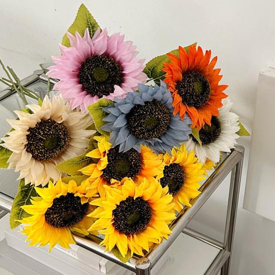 Artificial Flowers Realistic Sunflower Bouquet for Home Decoration UV-Resistant Fade-Free Adjustable Stem Living Room Bedroom Wedding Photo Props
