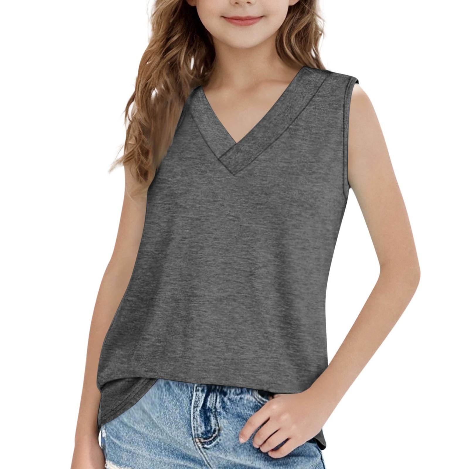 

Girls Sleeveless V-Neck Tee - Summer Cotton Tank Top 130