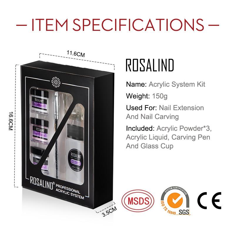 ROSALIND Akrylový pudr Crystal Nail Art Tips Builder Transparentní akrylová pudrová manikúra na nehty 10 g Růžová Bílá Čirá