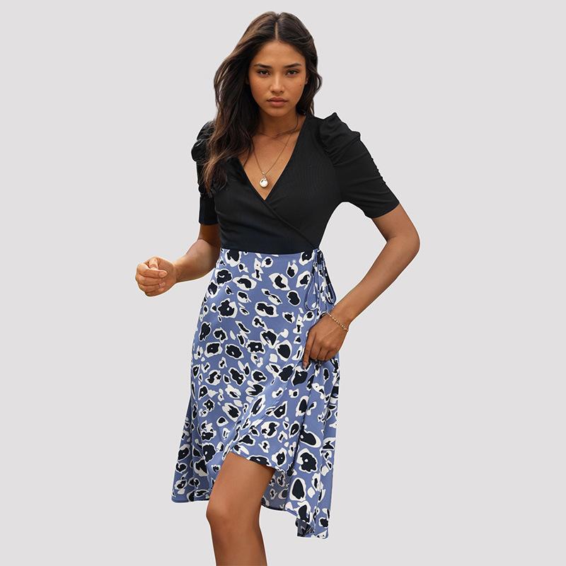 Women's Fashion Summer Spring Short Sleeve V-Neck High Waist Casual Dresses