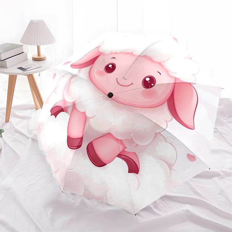 1 PC Automatic Folding Umbrella - Cute Pink Lamb Pattern, Portable & Foldable Design with 8 Ribs, Christmas Birthday Gifts