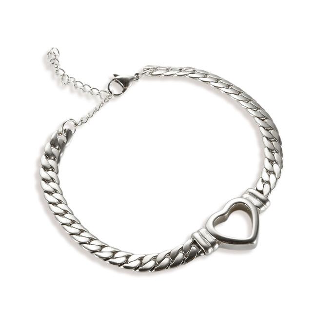 

Ramos heart-shaped Chain Necklace /braceletStainless Steel for Women Fashion Metal Texture Flat Collar Waterproof Necklace Girlf срібний