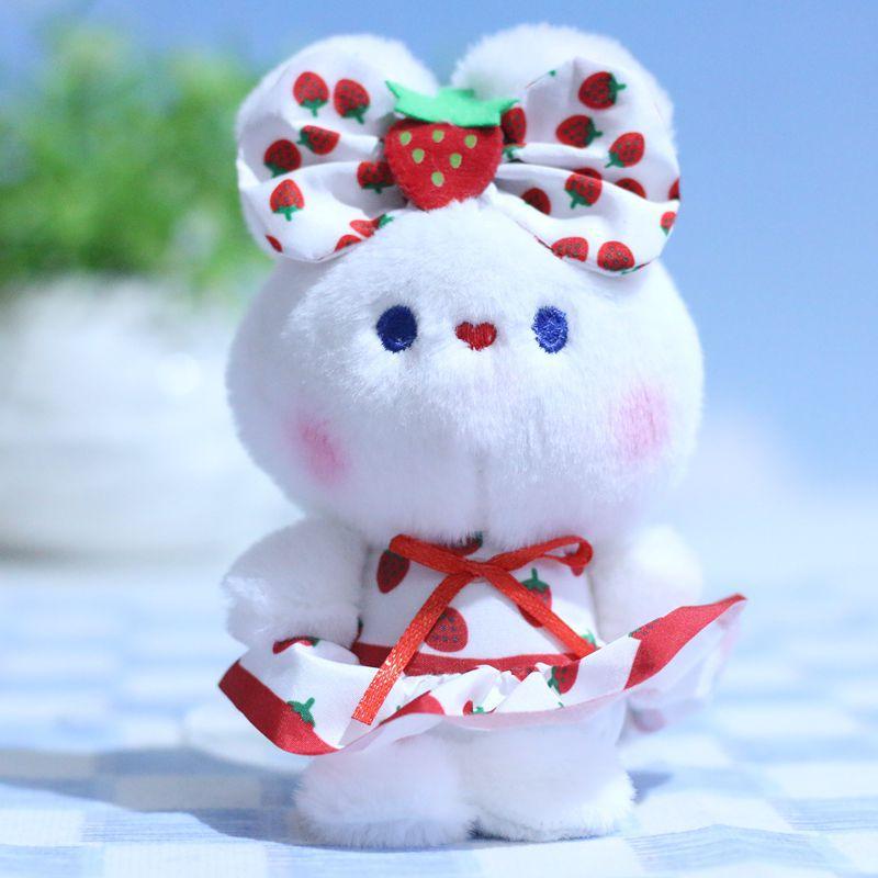 Cute Cartoon Plush Strawberry Rabbit Keychain Soft Stuffed Bunny Doll For Collectors