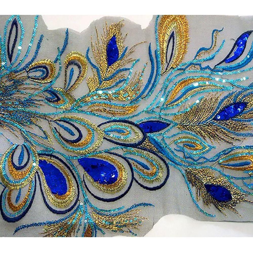 Blue Embroidered Floral Patches Sequin Embroidery Lace Appliques Clothing Applique  Stage Costumes